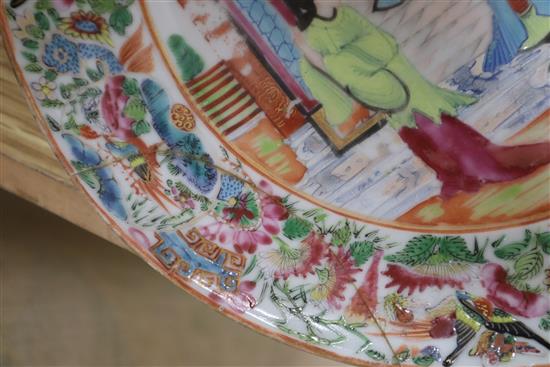 A Chinese famille rose plate, mixed European ceramics, a Barbola mirror etc